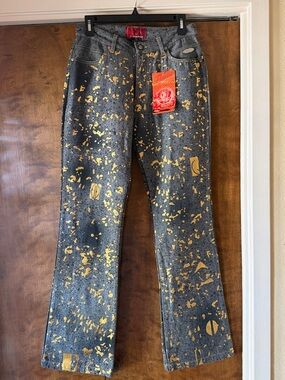 Johnny Blaze Jeans Gold Paint-Splash Detail y2k NWT 7/8